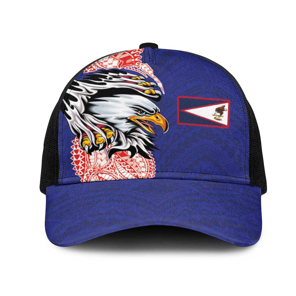 American Samoa Flag Day Mesh Trucker Cap Tribal Tattoo with Eagle Blue-Red
