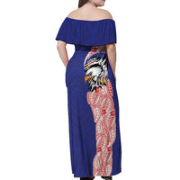 American Samoa Flag Day Off Shoulder Maxi Dress Tribal Tattoo with Eagle Blue-Red