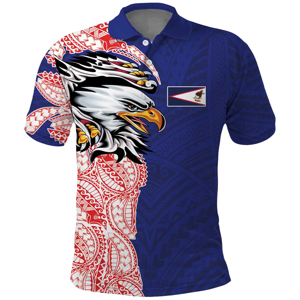 American Samoa Flag Day Polo Shirt Tribal Tattoo with Eagle Blue-Red LT03 Blue - Polynesian Pride