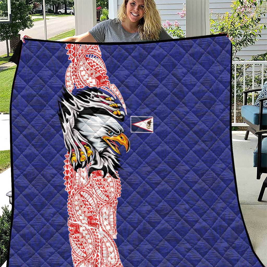 American Samoa Flag Day Quilt Tribal Tattoo with Eagle Blue-Red