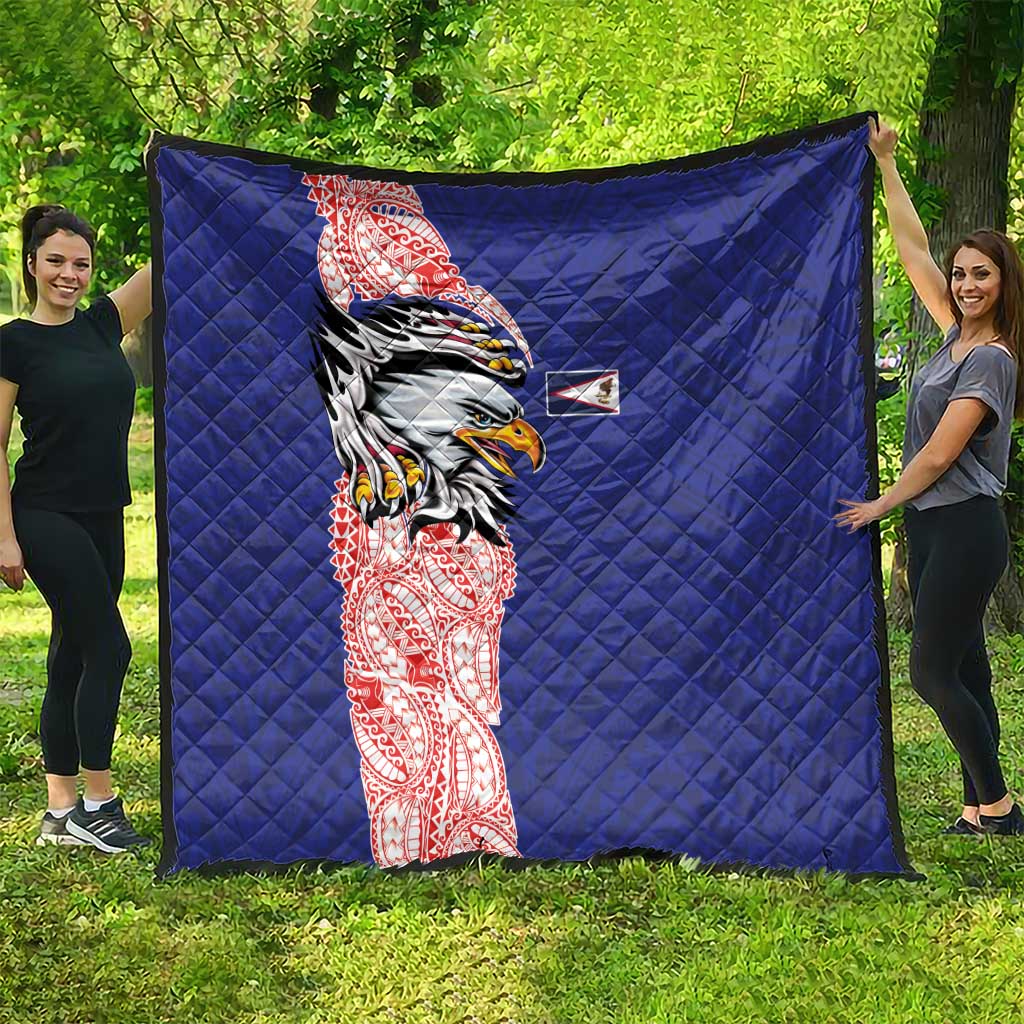 American Samoa Flag Day Quilt Tribal Tattoo with Eagle Blue-Red