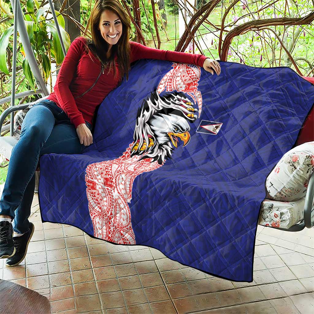 American Samoa Flag Day Quilt Tribal Tattoo with Eagle Blue-Red