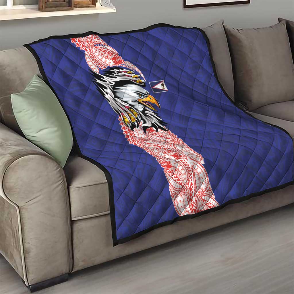 American Samoa Flag Day Quilt Tribal Tattoo with Eagle Blue-Red