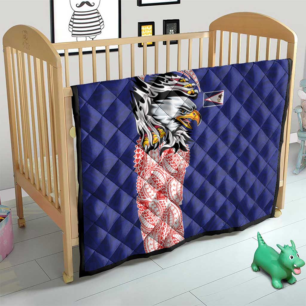 American Samoa Flag Day Quilt Tribal Tattoo with Eagle Blue-Red