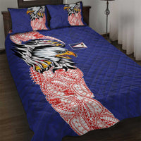 American Samoa Flag Day Quilt Bed Set Tribal Tattoo with Eagle Blue-Red