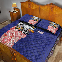 American Samoa Flag Day Quilt Bed Set Tribal Tattoo with Eagle Blue-Red