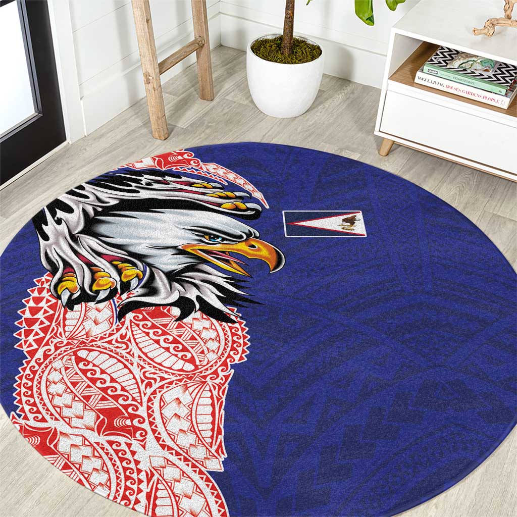 American Samoa Flag Day Round Carpet Tribal Tattoo with Eagle Blue-Red