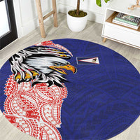 American Samoa Flag Day Round Carpet Tribal Tattoo with Eagle Blue-Red