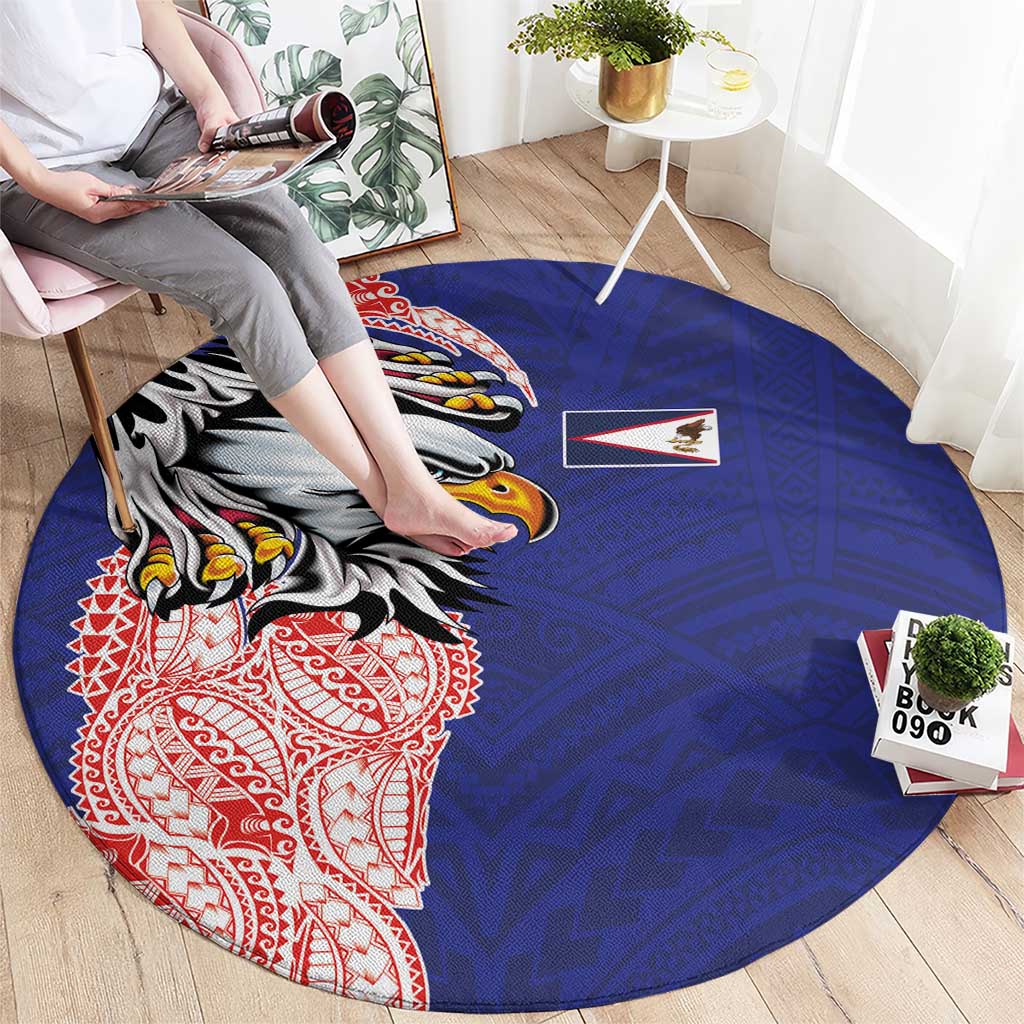 American Samoa Flag Day Round Carpet Tribal Tattoo with Eagle Blue-Red