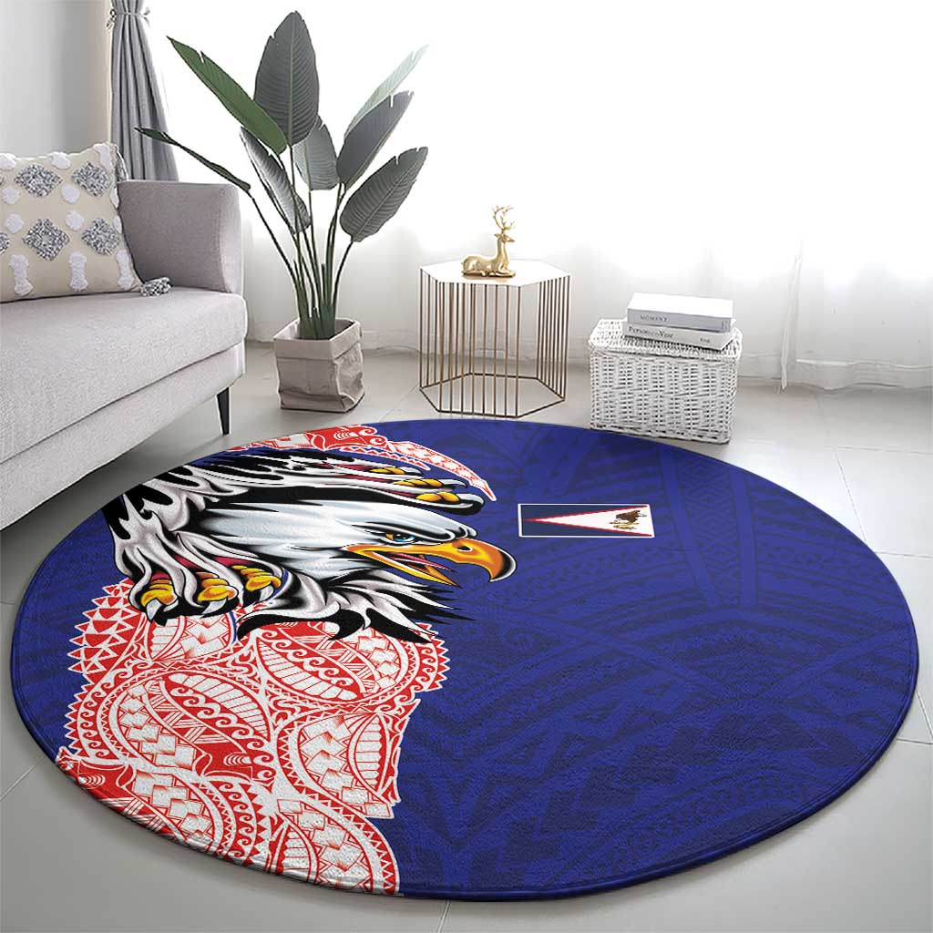 American Samoa Flag Day Round Carpet Tribal Tattoo with Eagle Blue-Red