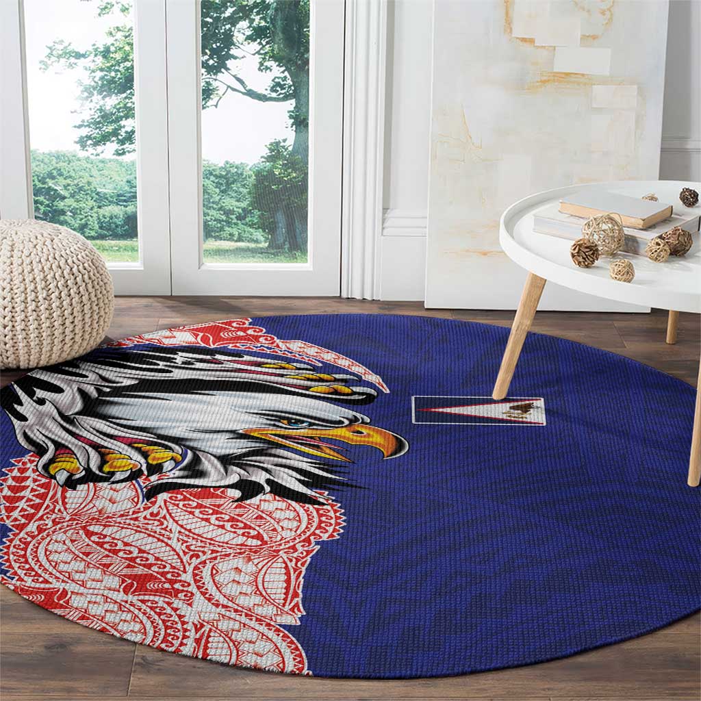 American Samoa Flag Day Round Carpet Tribal Tattoo with Eagle Blue-Red