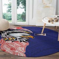 American Samoa Flag Day Round Carpet Tribal Tattoo with Eagle Blue-Red