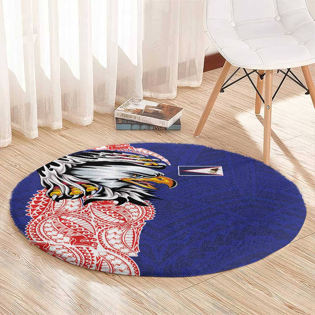American Samoa Flag Day Round Carpet Tribal Tattoo with Eagle Blue-Red