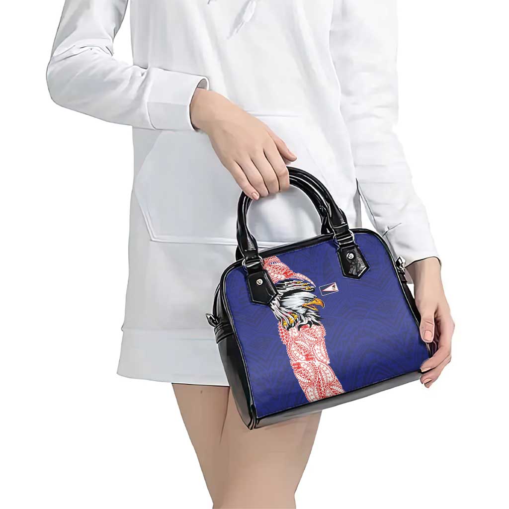 American Samoa Flag Day Shoulder Handbag Tribal Tattoo with Eagle Blue-Red