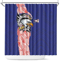 American Samoa Flag Day Shower Curtain Tribal Tattoo with Eagle Blue-Red