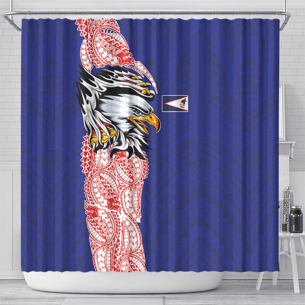 American Samoa Flag Day Shower Curtain Tribal Tattoo with Eagle Blue-Red