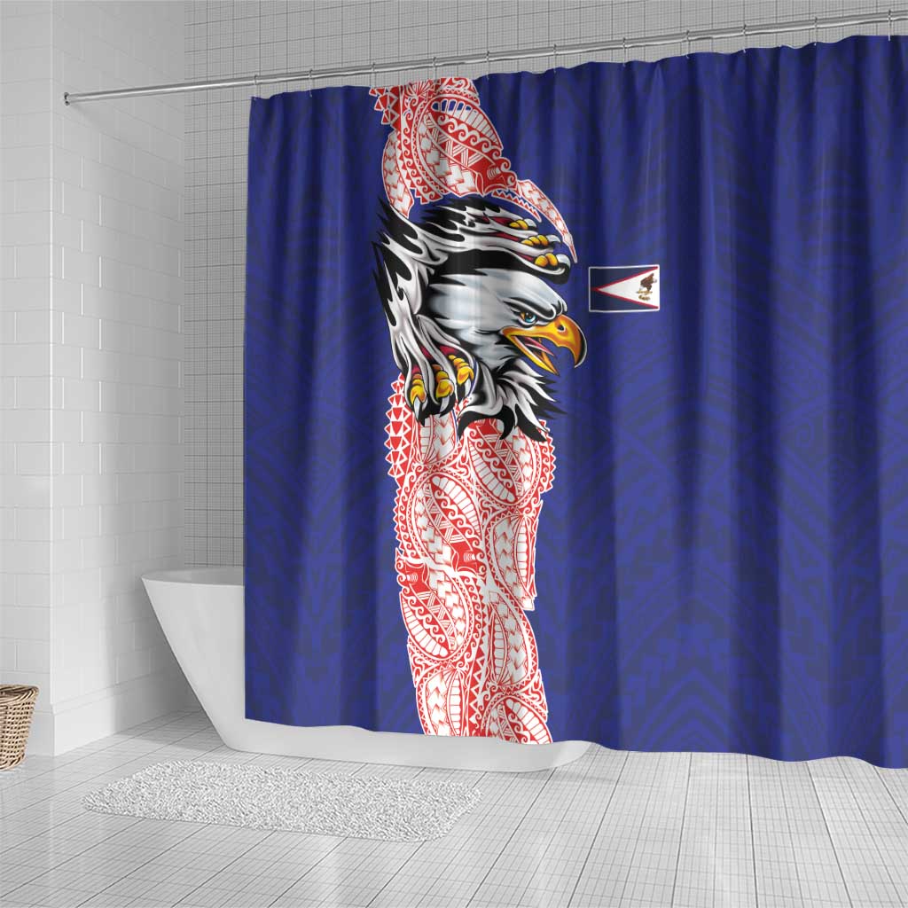 American Samoa Flag Day Shower Curtain Tribal Tattoo with Eagle Blue-Red