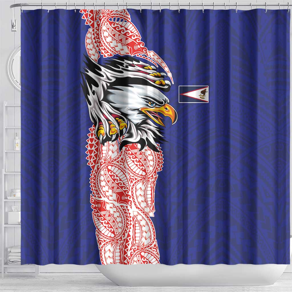 American Samoa Flag Day Shower Curtain Tribal Tattoo with Eagle Blue-Red