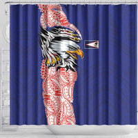 American Samoa Flag Day Shower Curtain Tribal Tattoo with Eagle Blue-Red