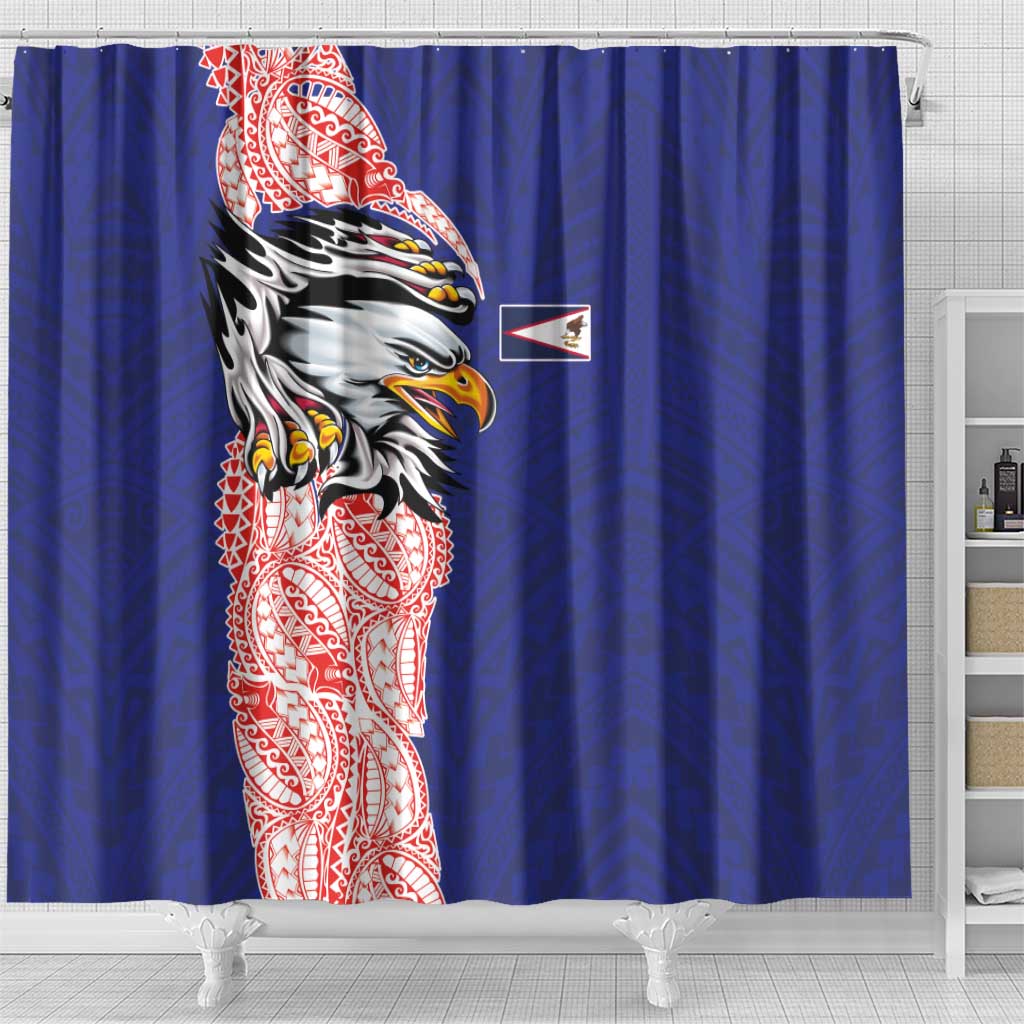 American Samoa Flag Day Shower Curtain Tribal Tattoo with Eagle Blue-Red