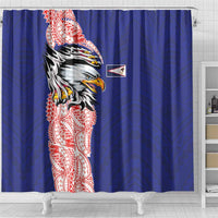 American Samoa Flag Day Shower Curtain Tribal Tattoo with Eagle Blue-Red
