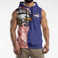 American Samoa Flag Day Sleeveless Hoodie Tribal Tattoo with Eagle Blue-Red