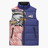 American Samoa Flag Day Sleeveless Puffer Jacket Tribal Tattoo with Eagle Blue-Red