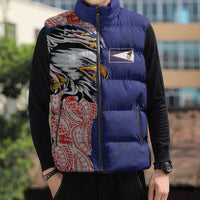 American Samoa Flag Day Sleeveless Puffer Jacket Tribal Tattoo with Eagle Blue-Red