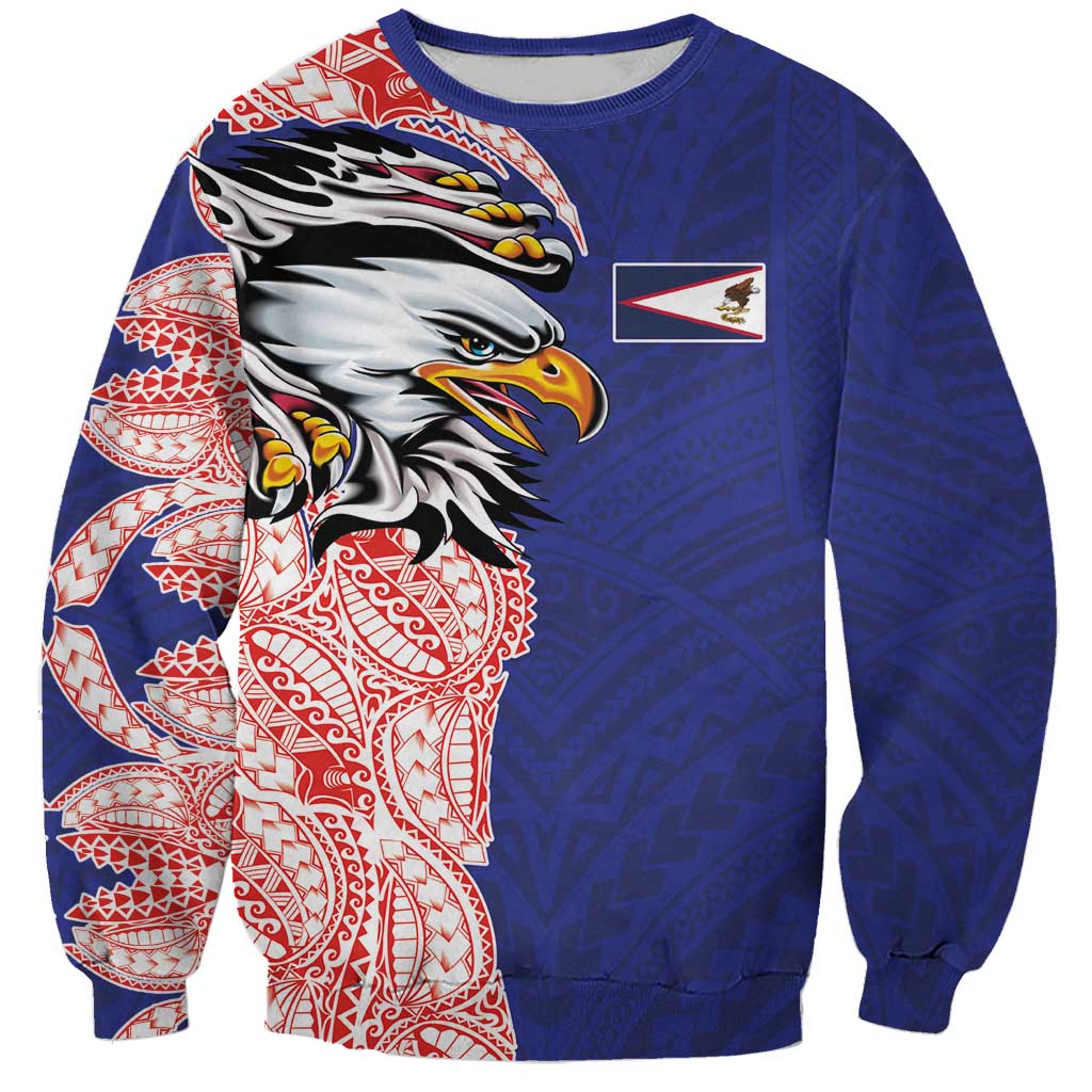 American Samoa Flag Day Sweatshirt Tribal Tattoo with Eagle Blue-Red