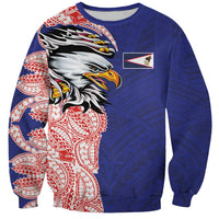 American Samoa Flag Day Sweatshirt Tribal Tattoo with Eagle Blue-Red