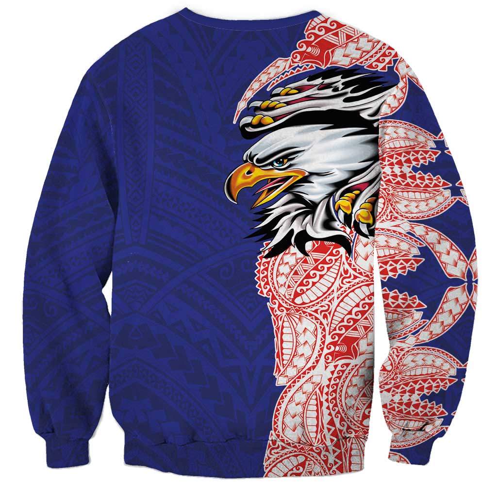 American Samoa Flag Day Sweatshirt Tribal Tattoo with Eagle Blue-Red