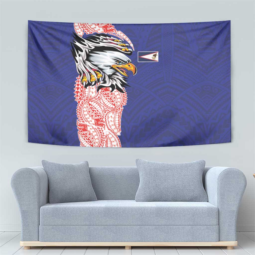 American Samoa Flag Day Tapestry Tribal Tattoo with Eagle Blue-Red
