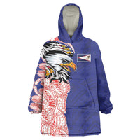 American Samoa Flag Day Wearable Blanket Hoodie Tribal Tattoo with Eagle Blue-Red
