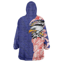 American Samoa Flag Day Wearable Blanket Hoodie Tribal Tattoo with Eagle Blue-Red