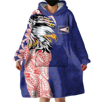 American Samoa Flag Day Wearable Blanket Hoodie Tribal Tattoo with Eagle Blue-Red