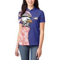 American Samoa Flag Day Women Polo Shirt Tribal Tattoo with Eagle Blue-Red