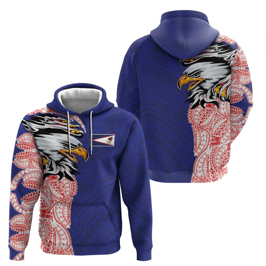 American Samoa Flag Day Zip Hoodie Tribal Tattoo with Eagle Blue-Red LT03 - Polynesian Pride
