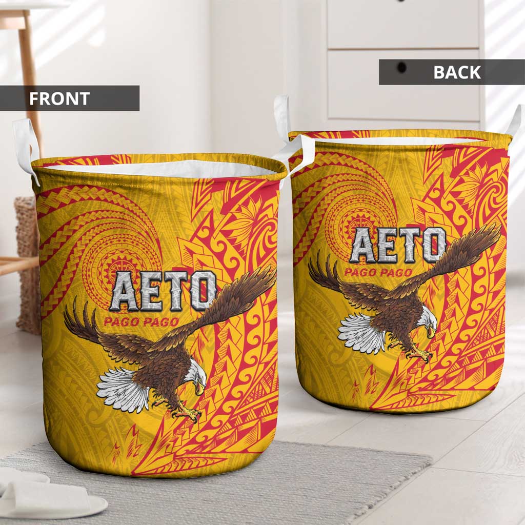 American Samoa Flag Day Laundry Basket Fautasi Race Pago Pago-Aeto Eagle Wings Tribal Style