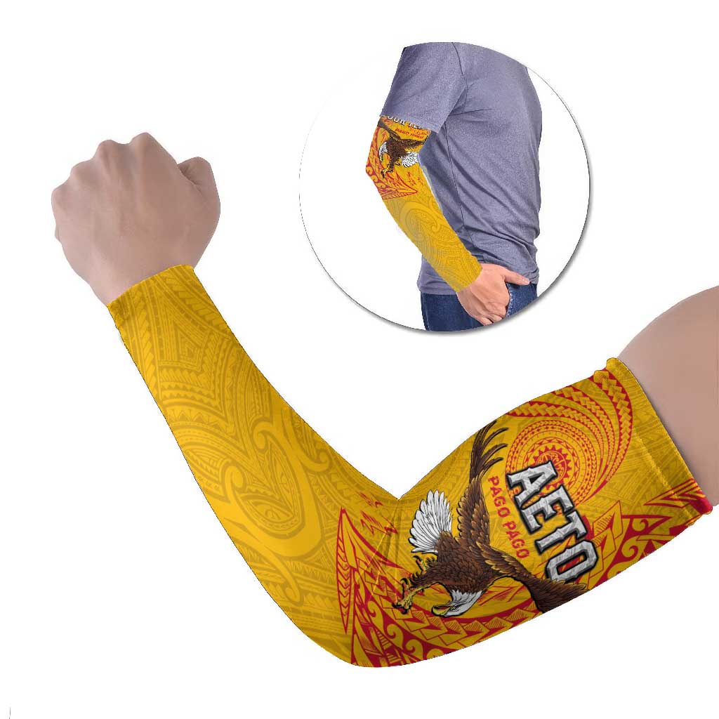 Personalised American Samoa Flag Day Arm Sleeves Fautasi Race Pago Pago-Aeto Eagle Wings Tribal Style LT03 Set of 2 Multicolor - Polynesian Pride