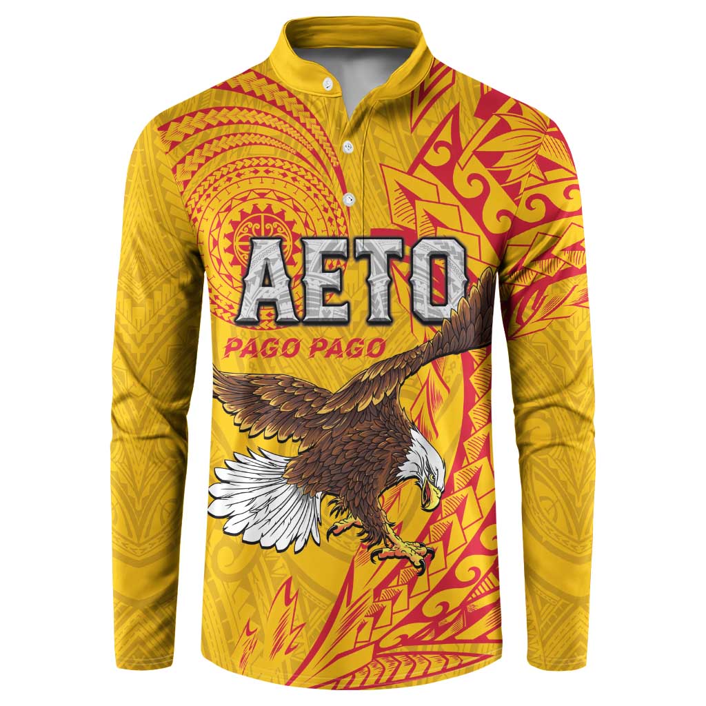 Personalised American Samoa Flag Day Button Sweatshirt Fautasi Race Pago Pago-Aeto Eagle Wings Tribal Style LT03 Multicolor - Polynesian Pride