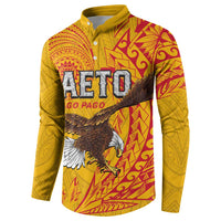 Personalised American Samoa Flag Day Button Sweatshirt Fautasi Race Pago Pago-Aeto Eagle Wings Tribal Style LT03 - Polynesian Pride