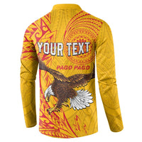 Personalised American Samoa Flag Day Button Sweatshirt Fautasi Race Pago Pago-Aeto Eagle Wings Tribal Style LT03 - Polynesian Pride