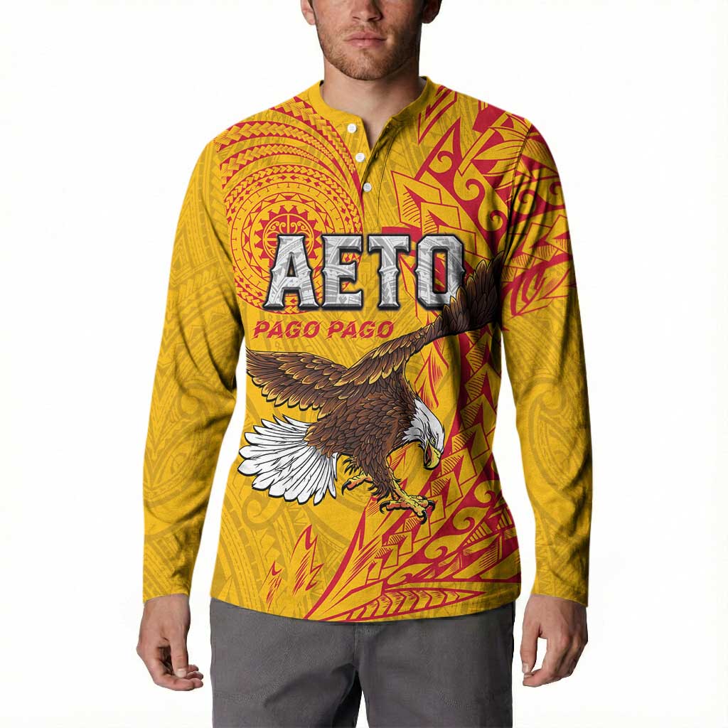 Personalised American Samoa Flag Day Button Sweatshirt Fautasi Race Pago Pago-Aeto Eagle Wings Tribal Style LT03 - Polynesian Pride