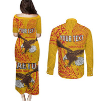 Personalised American Samoa Flag Day Couples Matching Puletasi and Long Sleeve Button Shirt Fautasi Race Pago Pago-Aeto Eagle Wings Tribal Style LT03 - Polynesian Pride