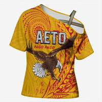 Personalised American Samoa Flag Day Cross Shoulder Shirt Fautasi Race Pago Pago-Aeto Eagle Wings Tribal Style