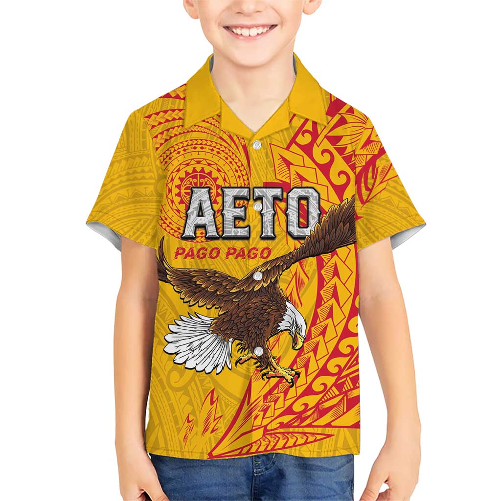 Personalised American Samoa Flag Day Family Matching Long Sleeve Bodycon Dress and Hawaiian Shirt Fautasi Race Pago Pago-Aeto Eagle Wings Tribal Style LT03 Son's Shirt Multicolor - Polynesian Pride