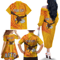 Personalised American Samoa Flag Day Family Matching Off The Shoulder Long Sleeve Dress and Hawaiian Shirt Fautasi Race Pago Pago-Aeto Eagle Wings Tribal Style LT03 - Polynesian Pride