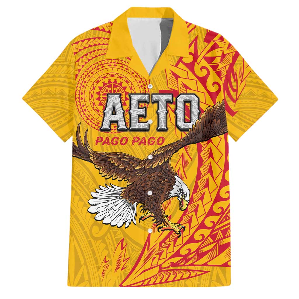 Personalised American Samoa Flag Day Family Matching Off Shoulder Short Dress and Hawaiian Shirt Fautasi Race Pago Pago-Aeto Eagle Wings Tribal Style LT03 Dad's Shirt - Short Sleeve Multicolor - Polynesian Pride