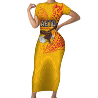 Personalised American Samoa Flag Day Family Matching Short Sleeve Bodycon Dress and Hawaiian Shirt Fautasi Race Pago Pago-Aeto Eagle Wings Tribal Style LT03 Mom's Dress Multicolor - Polynesian Pride