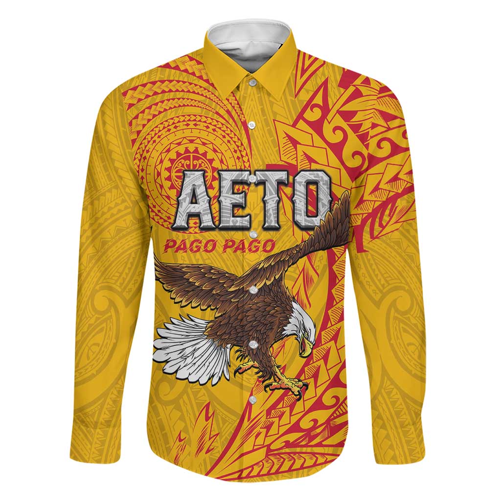 Personalised American Samoa Flag Day Family Matching Tank Maxi Dress and Hawaiian Shirt Fautasi Race Pago Pago-Aeto Eagle Wings Tribal Style LT03 Dad's Shirt - Long Sleeve Multicolor - Polynesian Pride